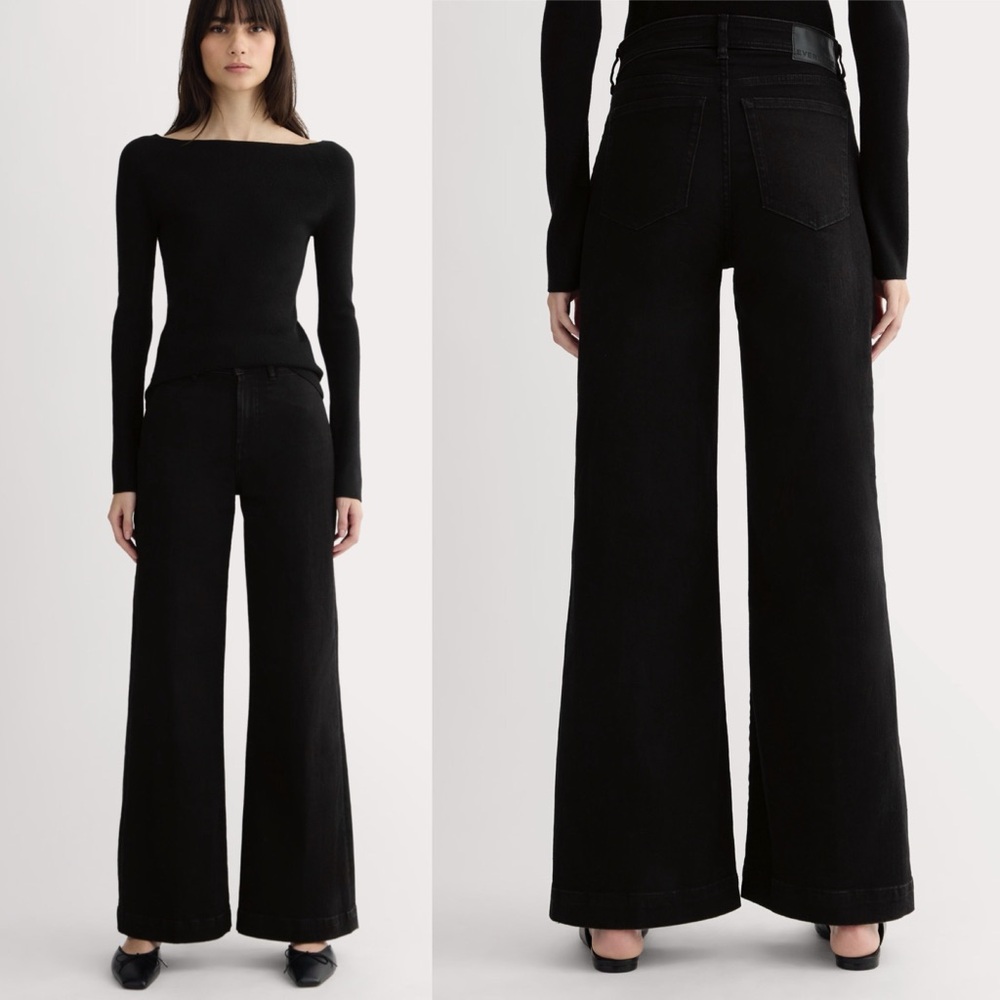 EVERLANE Jeans Wide Leg High-Rise Cropped Black Size 0
